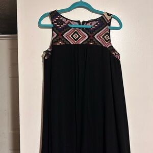 Doe & Rae Black Mini Dress with Multicolor Geometric Pattern